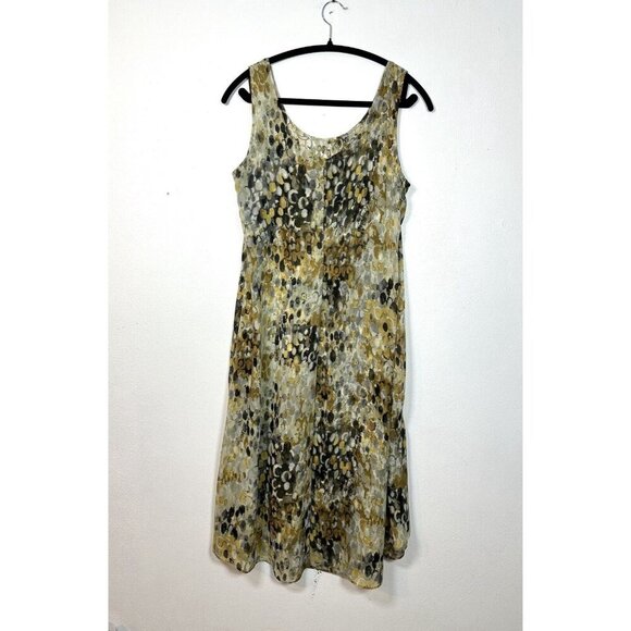 Melonie T Women’s 10 Boho Dress Sheer Sleeveless Midi Yellow Black Dot Artistic - Picture 7 of 12